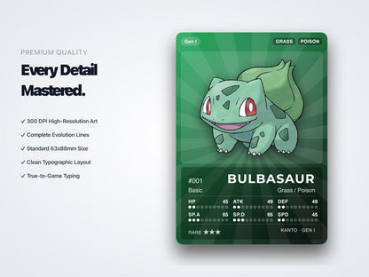 Pokémon National Pokédex Placeholder 001-1025 | Gen 1-9 Complete | Printable Pokémon Cards | Binder Organizer Tracker | 300 DPI | ENGLISH