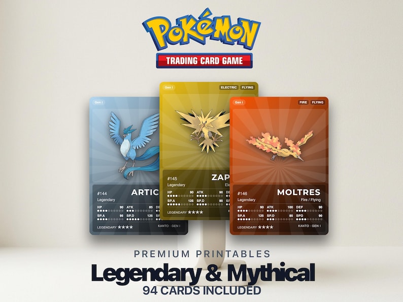 Pokémon Legendary & Mythical Pokédex Placeholder | 59 Cards Gen 1-9 | Printable Pokémon Cards | Binder Tracker | 300 DPI | ENGLISH