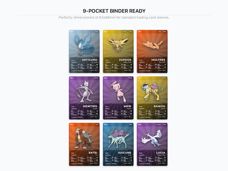Pokémon Legendary & Mythical Pokédex Placeholder | 59 Cards Gen 1-9 | Printable Pokémon Cards | Binder Tracker | 300 DPI | ENGLISH