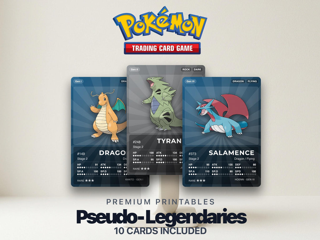 Pokémon Pseudo-Legendary Pokédex Placeholder | Dragonite Tyranitar Garchomp | Printable Pokémon Cards | Binder Set | 300 DPI | ENGLISH