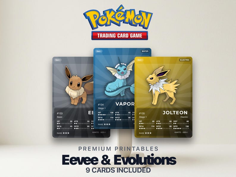 Pokémon Eevee Eeveelutions Pokédex Placeholder | All 9 Evolutions | Printable Pokémon Cards | Binder Organizer | 300 DPI | ENGLISH