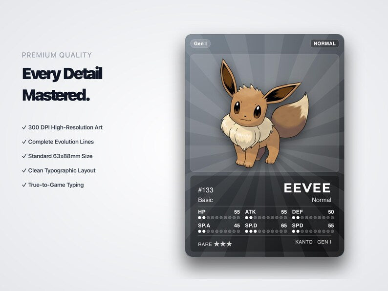 Pokémon Eevee Eeveelutions Pokédex Placeholder | All 9 Evolutions | Printable Pokémon Cards | Binder Organizer | 300 DPI | ENGLISH