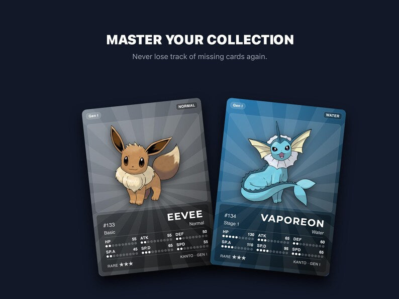 Pokémon Eevee Eeveelutions Pokédex Placeholder | All 9 Evolutions | Printable Pokémon Cards | Binder Organizer | 300 DPI | ENGLISH