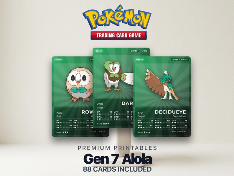 Pokémon Alola Pokédex Placeholder 722-809 | Gen 7 Binder Organizer | Printable Pokémon Cards | Master Set Tracker | 300 DPI | ENGLISH