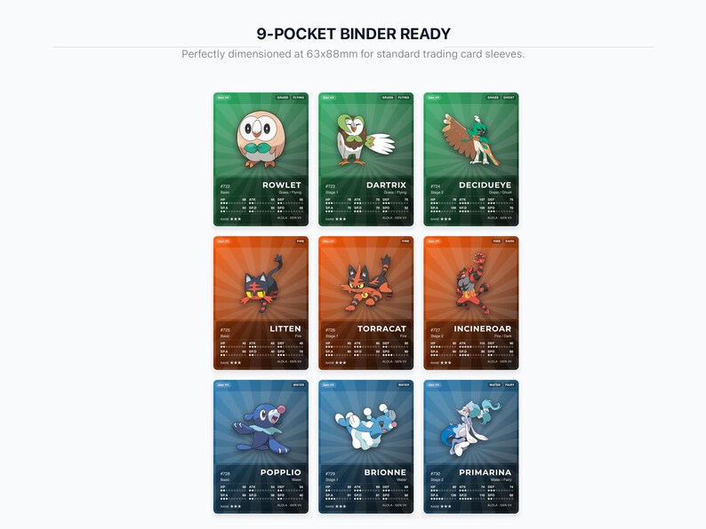 Pokémon Alola Pokédex Placeholder 722-809 | Gen 7 Binder Organizer | Printable Pokémon Cards | Master Set Tracker | 300 DPI | ENGLISH