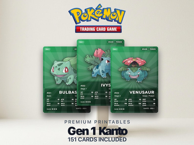 Pokémon Kanto Pokédex Placeholder 001-151 | Gen 1 Binder Organizer | Printable Pokémon Cards | Master Set Tracker | 300 DPI | ENGLISH