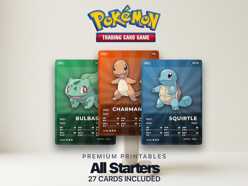 Pokémon Starter Pokédex Placeholder Gen 1-9 | 27 Starters Collection | Printable Pokémon Cards | Binder Organizer | 300 DPI | ENGLISH