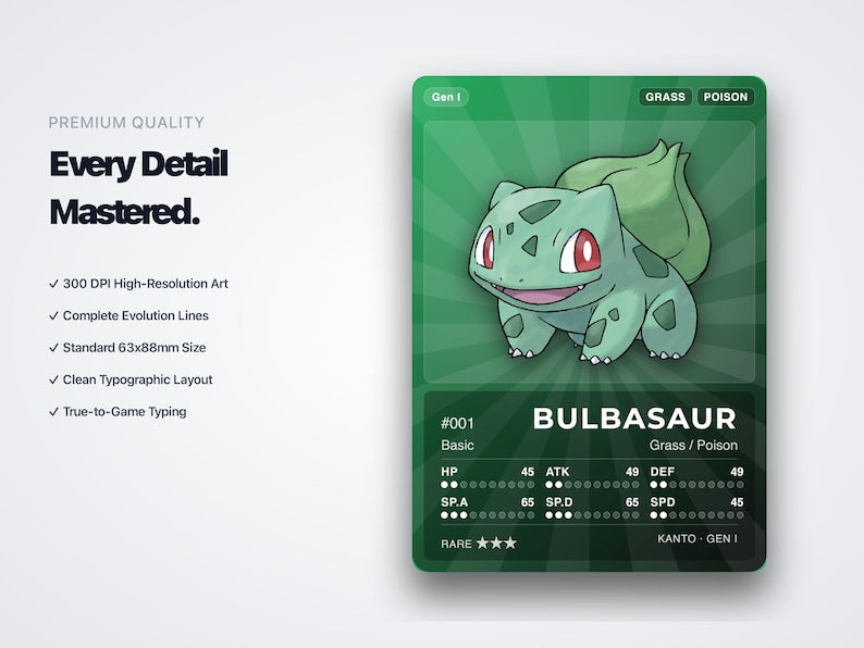 Pokémon Starter Pokédex Placeholder Gen 1-9 | 27 Starters Collection | Printable Pokémon Cards | Binder Organizer | 300 DPI | ENGLISH